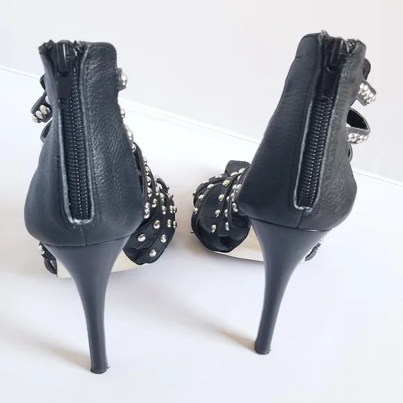 Dolce Vita • Silver Studded Black Leather Heels - Picture 3 of 4